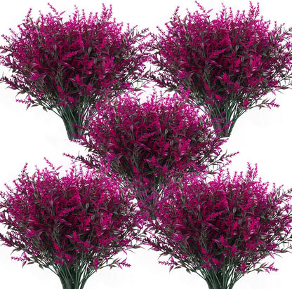 Outdoor Artificial Plant UV Resistant Fake Stems Plants, Faux Plastic Greenery for Indoor and Outdoor Hanging Plants Garden Porch Window Box Home Wedding Farmhouse Outdoor Decorations for Patio (Fuchsia)