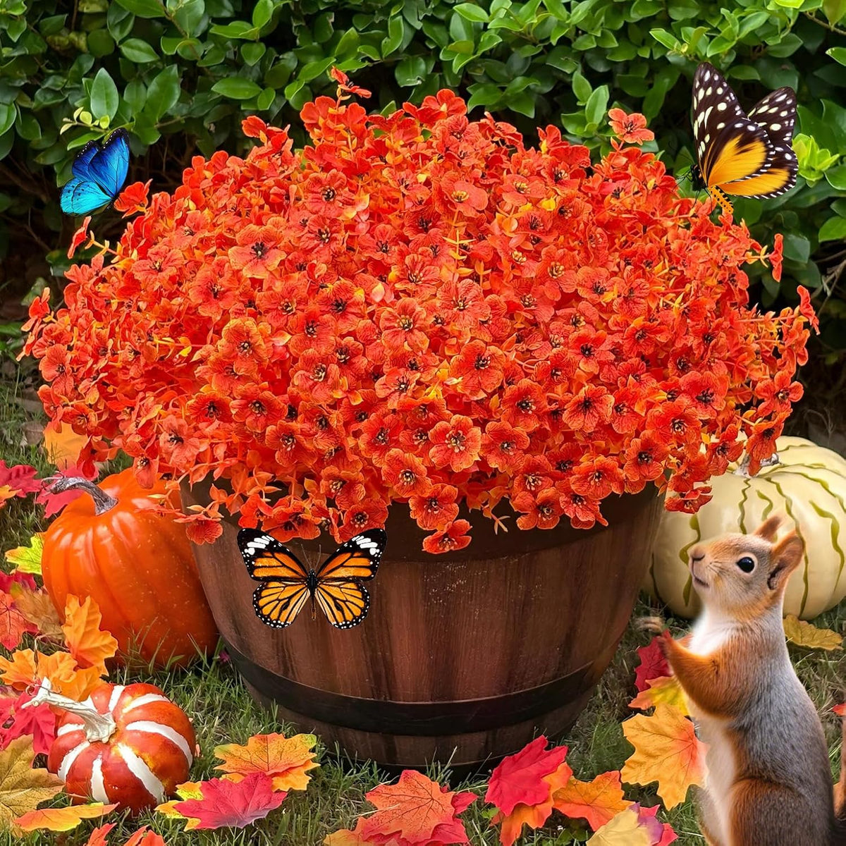Faux Artificial Plants Flowers for Outdoor Planters Spring Summer Decor 16 Bundles Fake Eucalyptus Silk Daisy UV Resistant Realistic Used for Outside, Home, Front Porch, Patio, Yard Decorations
