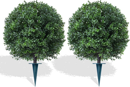 Artificial Cypress Topiary Tree with Ground Spike, Set of 2 Artificial Shrub Bushes, Fake Evergreen Tree for Porch, Artificial Plants for Outdoor Planters Indoor UV Resistant
