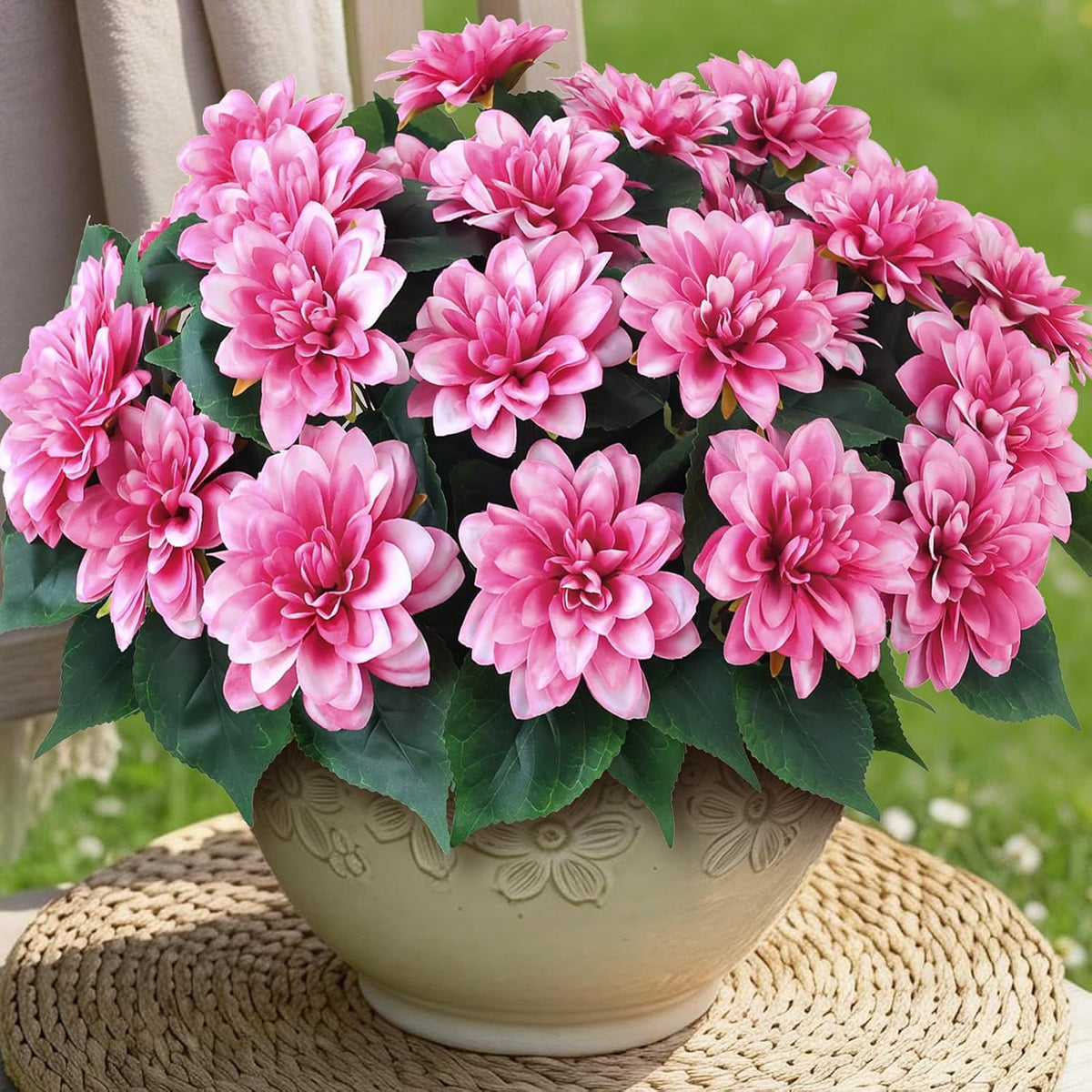 VIERENA 16 Bundles Artificial Dahlia Flowers for Outdoors Spring Summer Decor, No Fade Silk Flower Faux Dahlias Plant Arrangement for Home Garden Balcony Farmhouse（Mixed Color）
