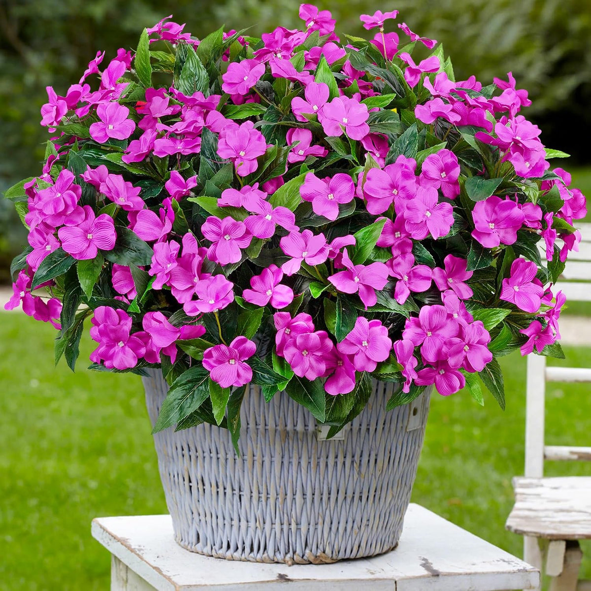 5 Pcs Artificial Flowers for Outdoors Silk Impatiens Flowers Bouquet Decorations Fake Faux Plants UV Resistant for Spring Summer Garden Patio Porch Window Box Balcony Planters Home, Red