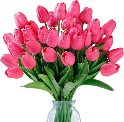 Sggvecsy 30 Pcs Fake Tulips Artificial Flowers Real Touch PU Faux Flowers Tulip Stems for Wedding Spring Bouquet Floral Arrangement Home Office Party Decorations for Mother's Day (Multi Colors)
