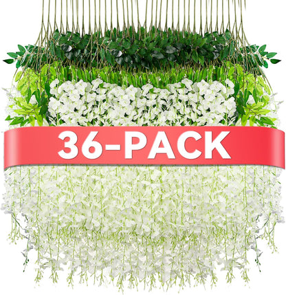 Wisteria Hanging Flowers, Fake Hanging Flowers, Wisteria artificiales Garland for Home Wedding Arch Floral Party Garden Ceremony Outdoor Decor, 3.6 feet Long (12, Purple)