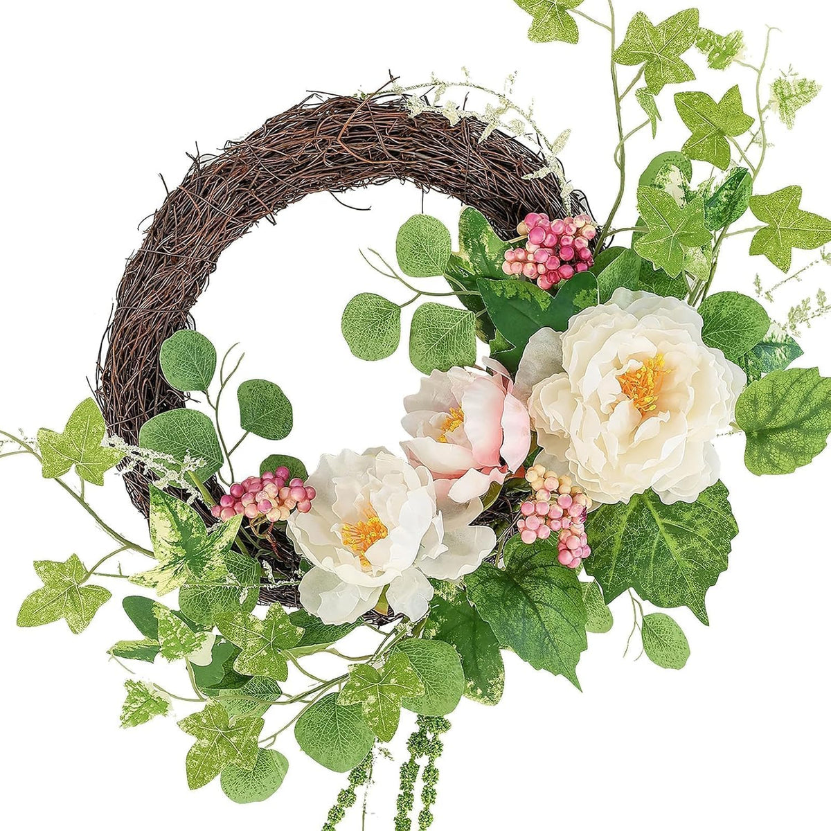 18 Inch Blue Faux Hydrangea Half Wreath, Spring Summer Year-Round Floral Wreaths Decor, Romantic Blooming Accent for Front Door, Porch, Living Room, Bedroom, Wall, Wedding Decorations