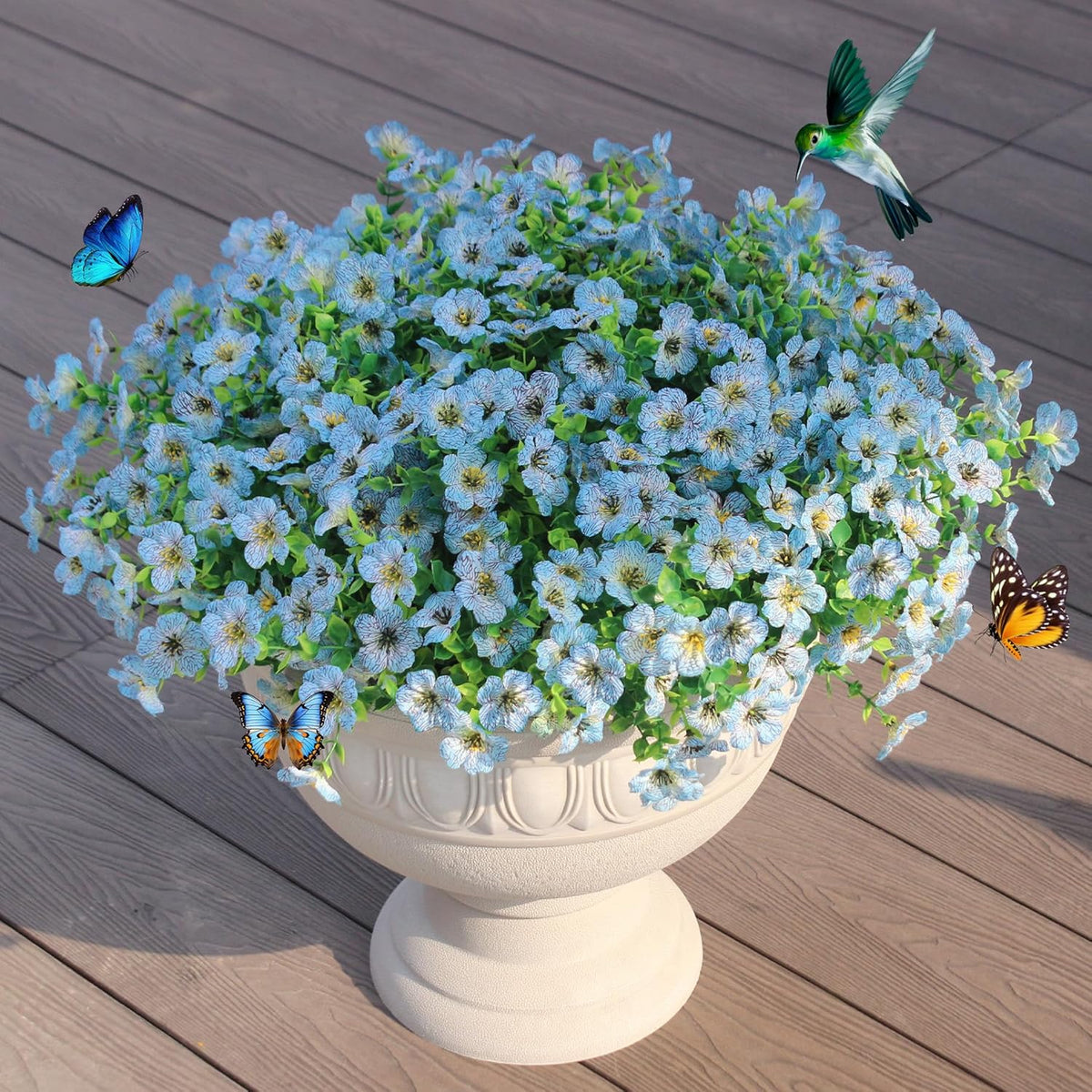 Faux Artificial Plants Flowers for Outdoor Planters Spring Summer Decor 16 Bundles Fake Eucalyptus Silk Daisy UV Resistant Realistic Used for Outside, Home, Front Porch, Patio, Yard Decorations