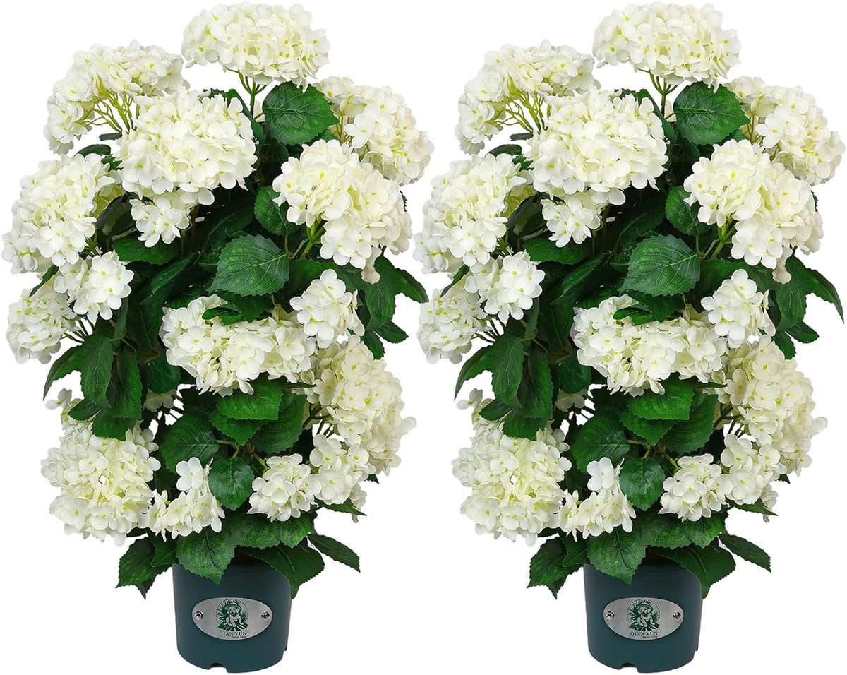 Faux Hydrangea Tree – 30 Inch Hydrangea Tree Artificial with White Flowers, UV Resistant Outdoor Hydrangea Artificial Plants in Pot for Indoor Outdoor Home Porch Decor (2 Pack)