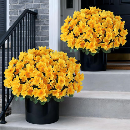 2 Sets of Artificial Camellia Topiary Ball Trees - Fake Flower Potted Plants, UV Resistant Faux Camellia Potted Bushes for Front Door, Farmhouse, Porch, Garden, Outdoor Decoration (White)