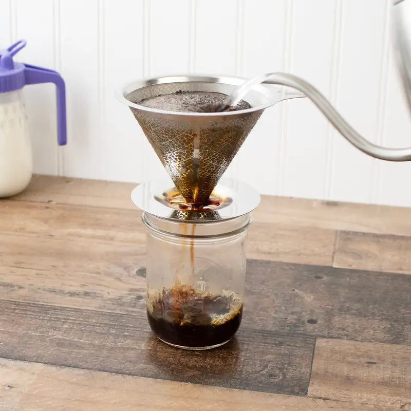 Pour Over Drip Coffee Stainless Steel Filter for Wide Mouth Glass Jars