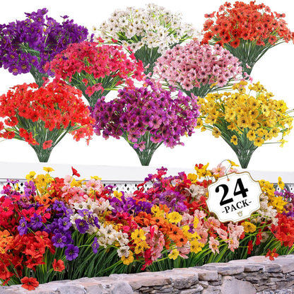20 Bundles Artificial Greenery Boxwood Plants, Fake Plant for Garden Porch, Window Box, Home Wedding, Farmhouse, and Indoor Outdoor Decoration
