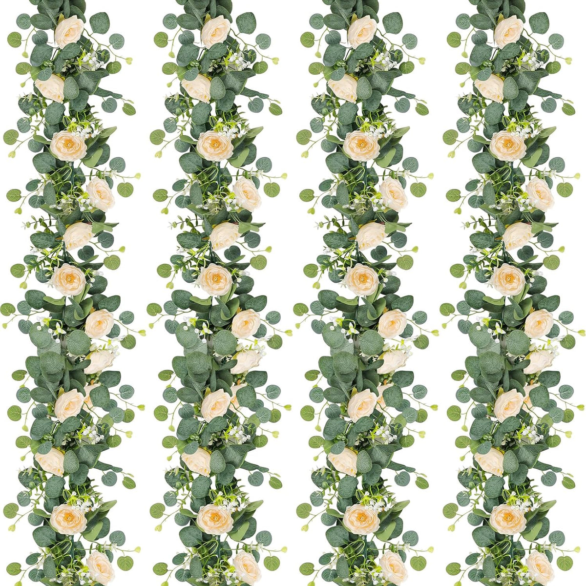 TOCHGREEN 2 Pack 13Ft Artificial Eucalyptus Flower Garland with Pink Roses, Fake Rose Flower Greenery Garland Floral Vines for Wedding Home Party Table Runner Decor (4PCS, Pink)