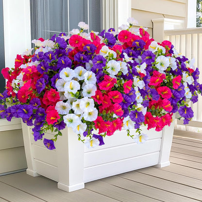 Artificial Flowers Outdoor Morning Glory - 16 Bundles Fake Plants UV Resistant No Fade Faux Plastic Greenery Home Garden Porch Decoration Indoor (1, Multi16-3)
