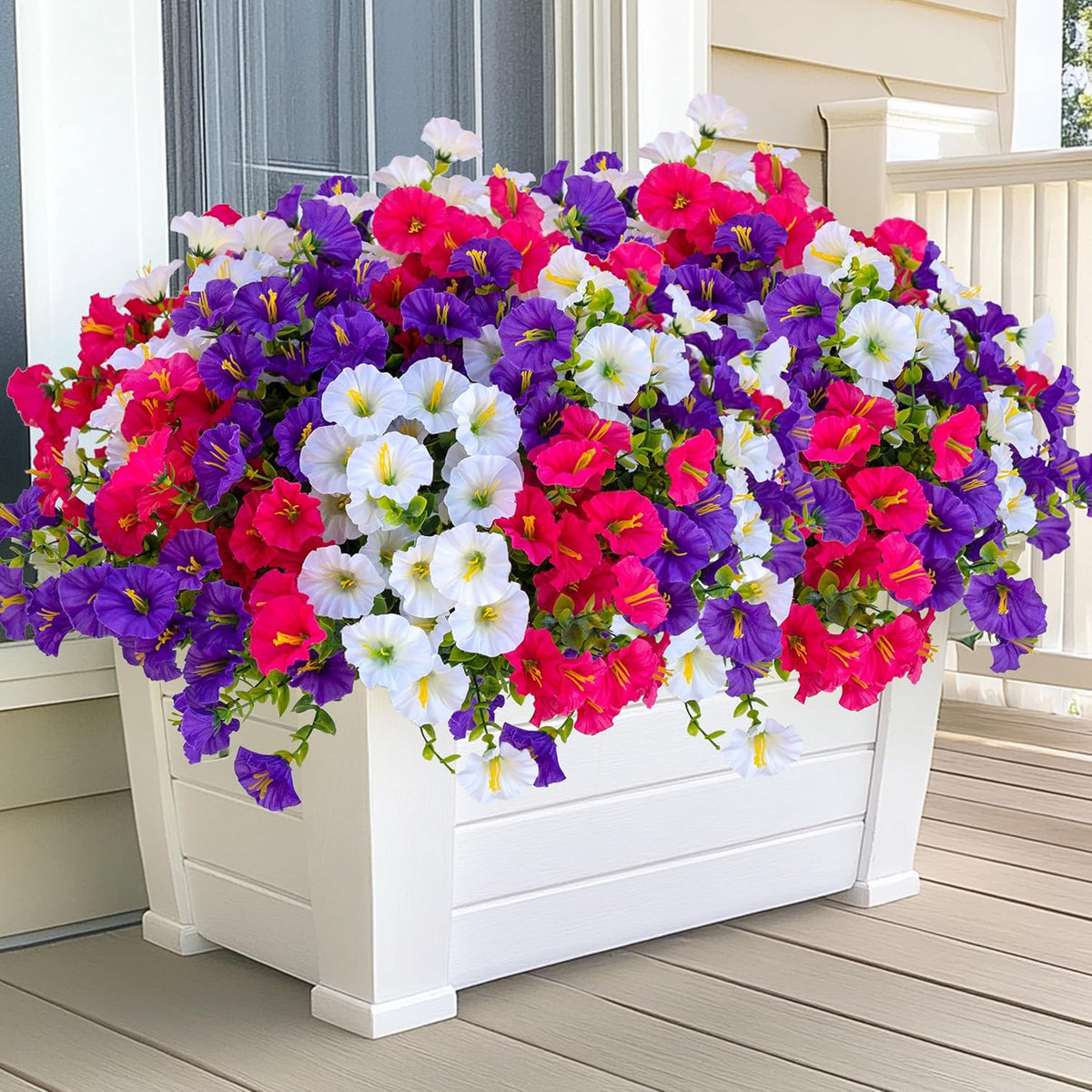 Artificial Flowers Outdoor Morning Glory - 16 Bundles Fake Plants UV Resistant No Fade Faux Plastic Greenery Home Garden Porch Decoration Indoor (1, Multi16-3)