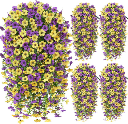 Artificial Hanging Flowers for Outdoors, 4 Pcs UV Resistant Artificial Outdoor Flowers, Silk Flowers for Outside Patio Porch Front Yard Window Garden Indoor Decor (Spring Color, 4 Pcs)