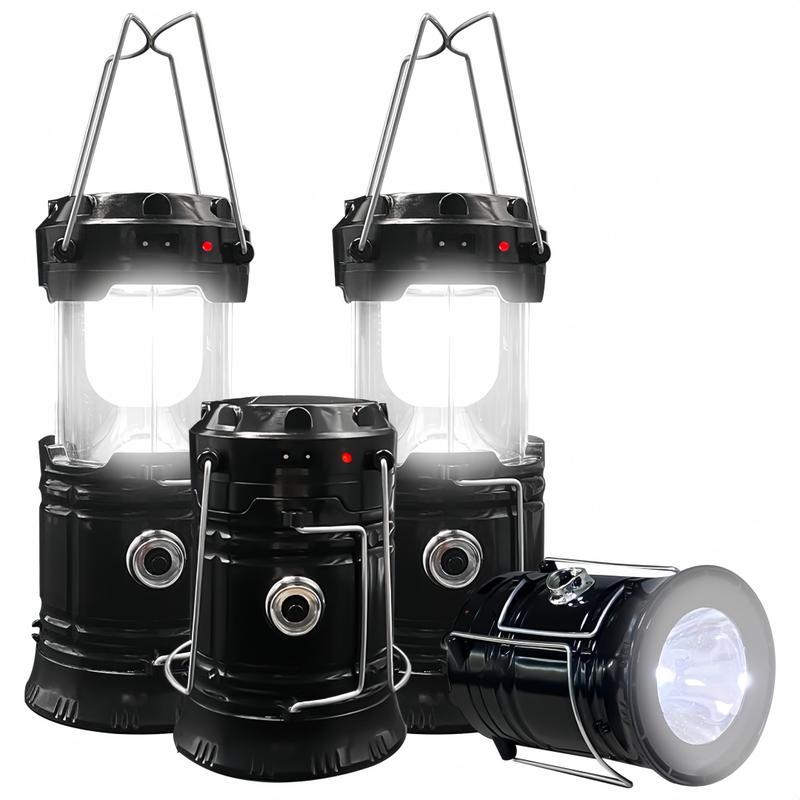 4-Pack Foldable Compact LED Lanterns - Solar & USB Rechargeable Emergency Lights