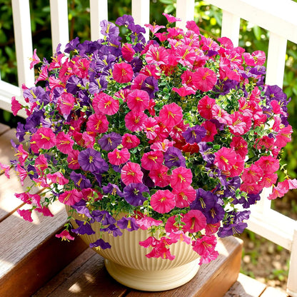 Alupssuc 24 Bundles Artificial Flowers for Outdoors, Faux Spring Flowers for Decoration, UV Resistant Silk Morning Glory with Eucalyptus Realistic Fake Flowers for Yard Planter Porch Garden, 5 Colors