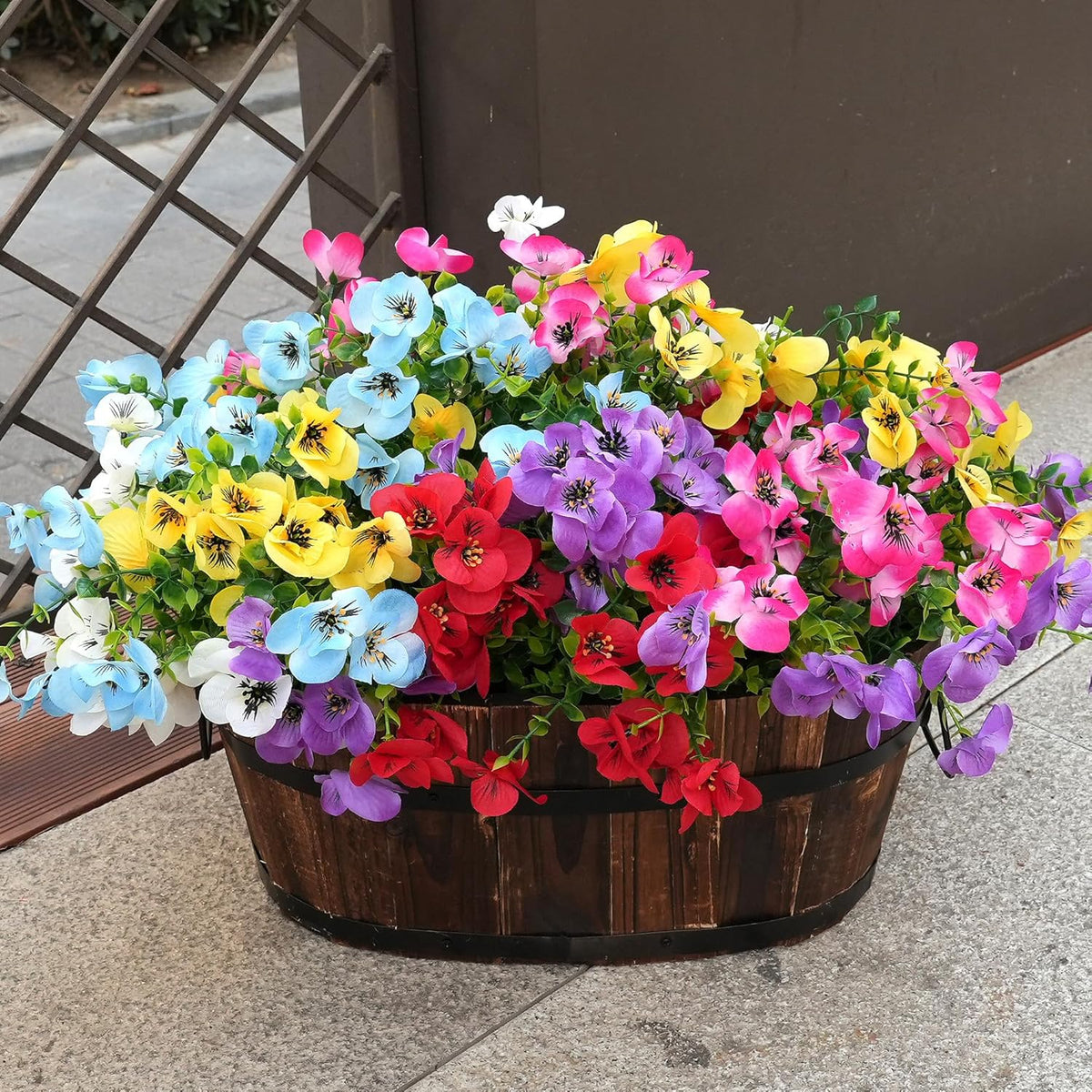 Artificial Flowers for Outdoor, UV Resistant Fake Silk Pansies Flowers, Realistic Faux Plants for Outside Indoor Porch Patio Window Box Planter Home Decor (16, Yellow Purple White Red)