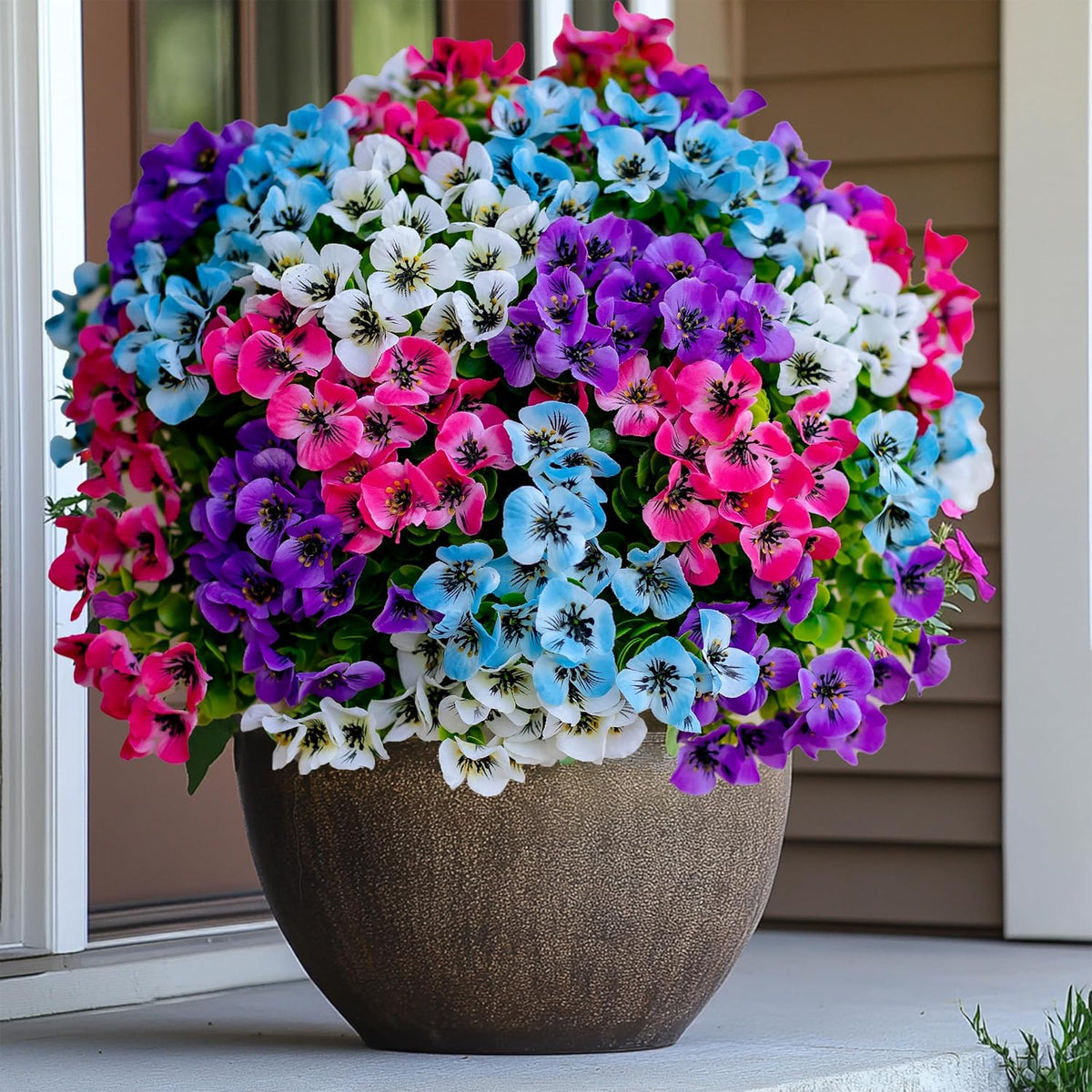 Artificial Flowers Outdoor Morning Glory - 16 Bundles Fake Plants UV Resistant No Fade Faux Plastic Greenery Home Garden Porch Decoration Indoor (1, Multi16-3)