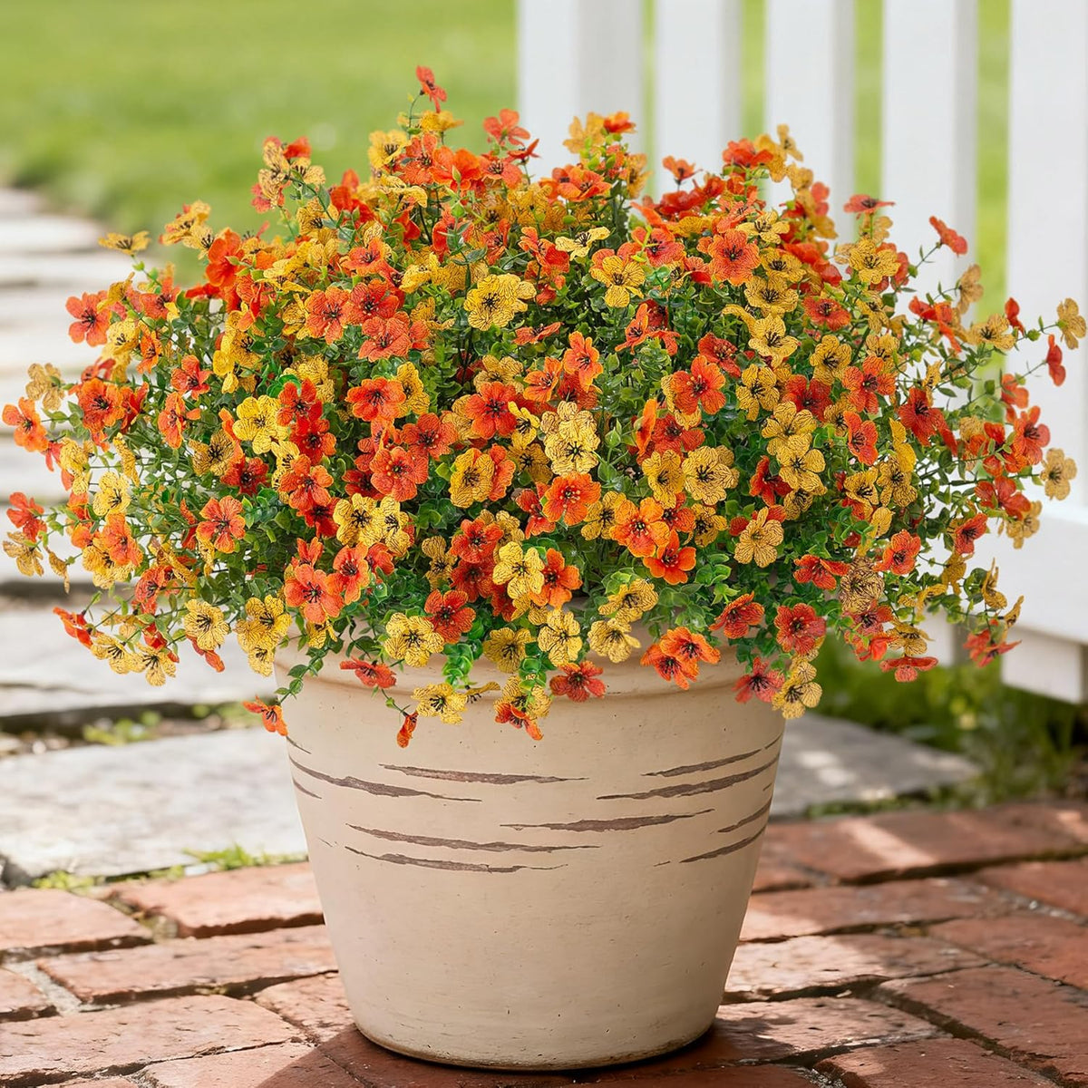 Artificial Fake Mums Flowers for Outdoor Spring Summer Decor, 12 Bundles Faux Silk Plants Daisy for Planter Pot Colorful UV Resistant Look Real for Front Door Porch Patio Outside Yard(Red Pink)