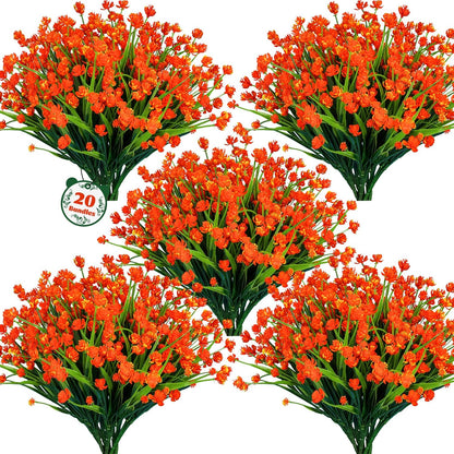 Lnoicy 20 Pcs Artificial Flowers for Outdoor, Plastic Flowers Decoration, UV Resistant Faux Flowers Shrubs, Artificial Plants for Indoor and Outdoor Garden Home Wedding Farmhouse (7 Colors)