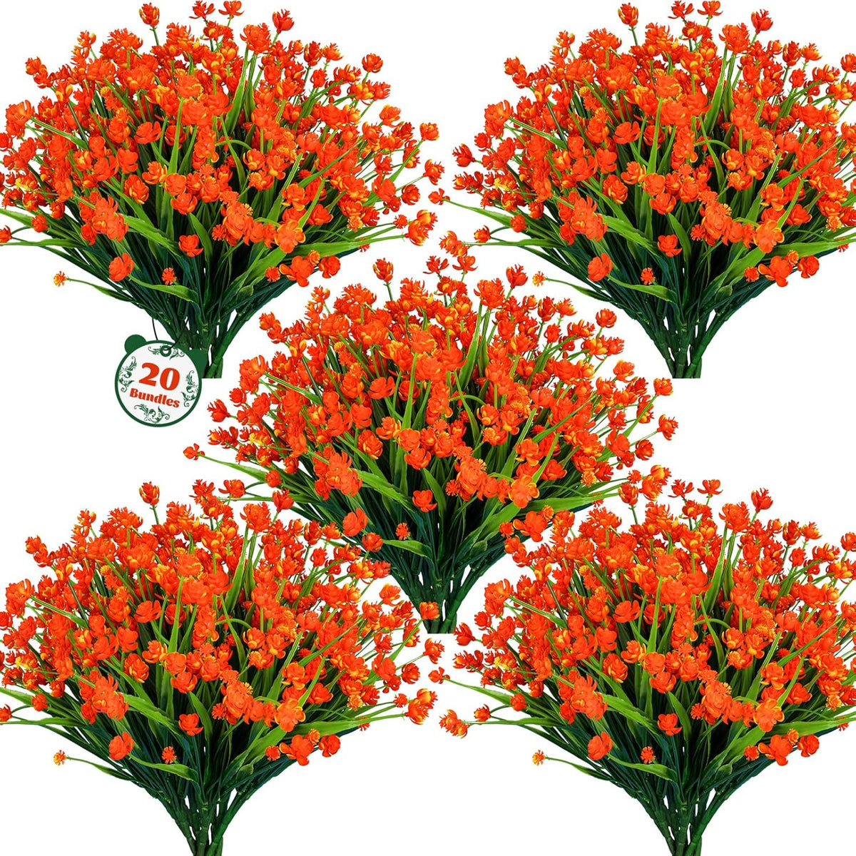 Lnoicy 20 Pcs Artificial Flowers for Outdoor, Plastic Flowers Decoration, UV Resistant Faux Flowers Shrubs, Artificial Plants for Indoor and Outdoor Garden Home Wedding Farmhouse (7 Colors)