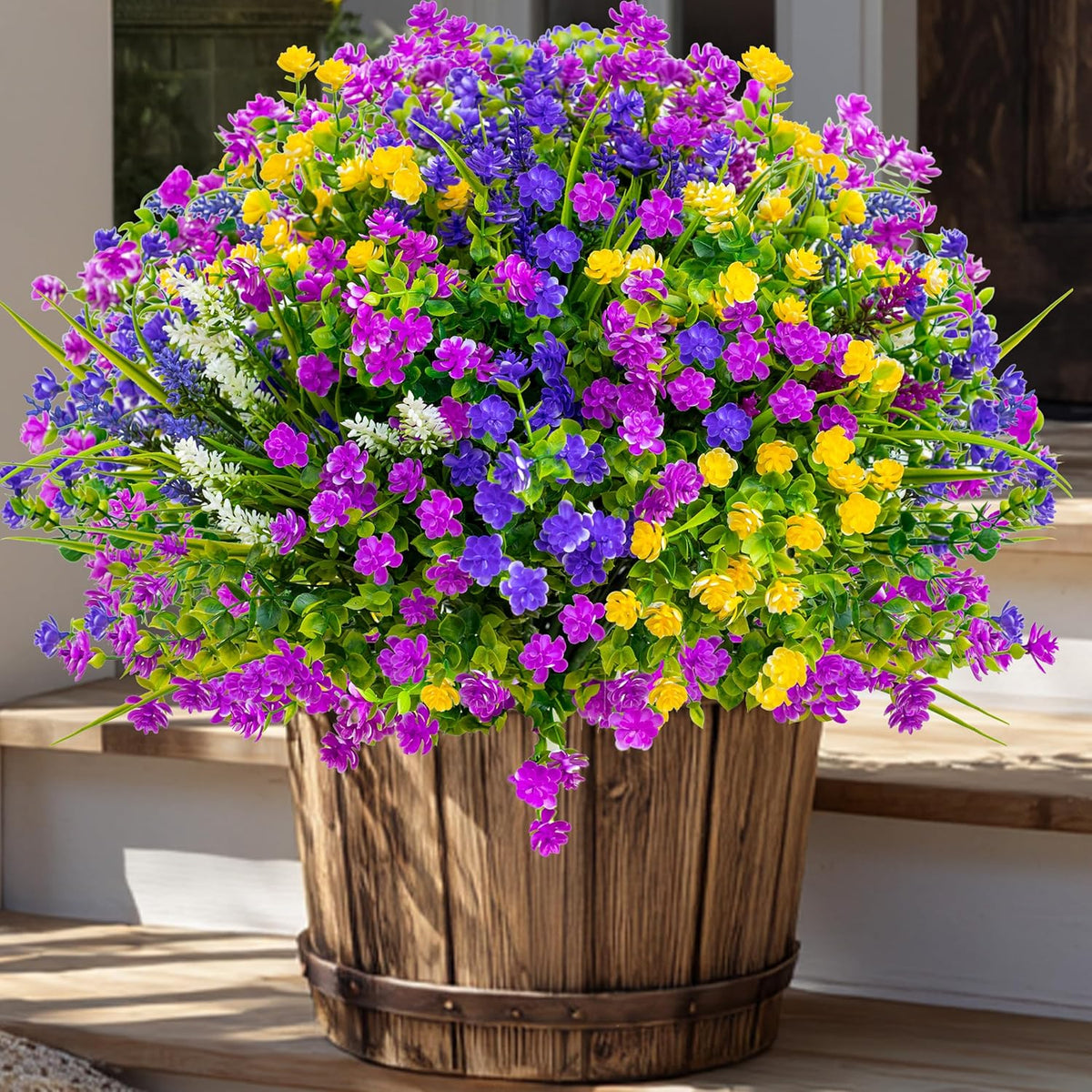Artificial Flowers Outdoor Morning Glory - 16 Bundles Fake Plants UV Resistant No Fade Faux Plastic Greenery Home Garden Porch Decoration Indoor (1, Multi16-3)
