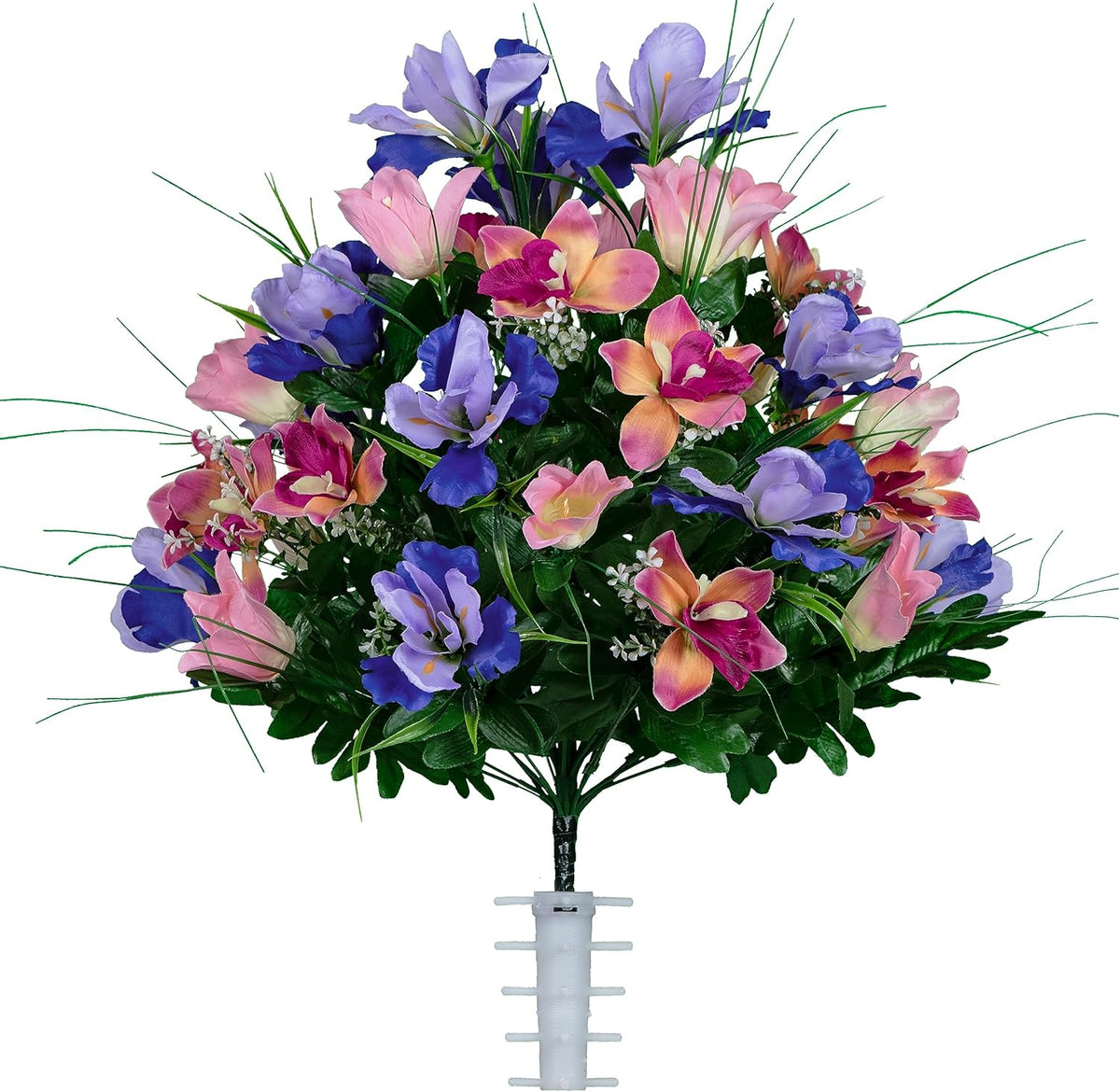Sympathy Silks Ruby's Silk Flowers Artificial Flowers - Weighted Pot Bouquet Decoration - Height 18"-20" - Red Tulip and White Iris Potted Flowers