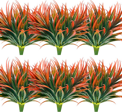 8 Bundles Artificial Plants Bushes Outdoor UV Resistant Fake Flowers Grass Bulk Faux Plastic Greenery for Fall Winter Summer Outside Window Box Planter Front Porch Yard Floral Arrangements