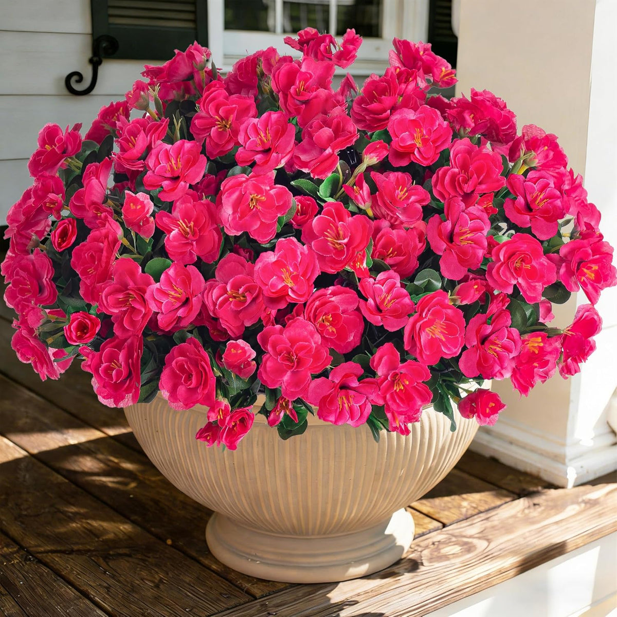 Ivydale Artificial Fake White Flowers Plants for Spring Outdoor Outside, Faux Silk Camellia UV Resistant Realistic for Front Door Porch Patio Balcony Garden Yard Decor, 3 Large Bundles