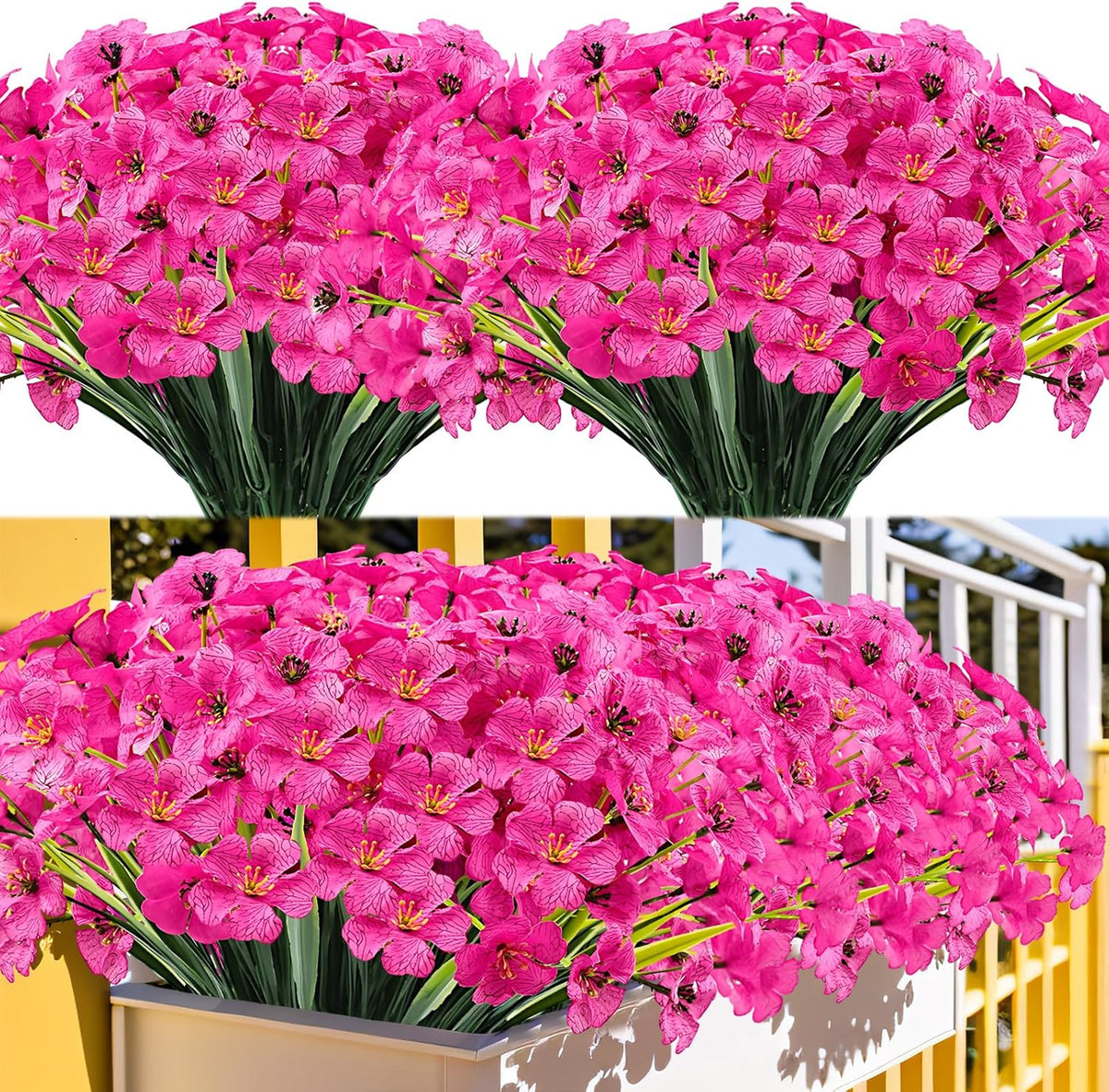 20 Bundles Outdoor Artificial Flowers UV Resistant with Faux Silk Flowers and No Fade Fake Plastic Plants for Spring Summer Outside Planters Porch Window Box Garden Decor, Fuchsia