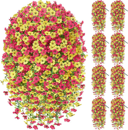Artificial Hanging Flowers for Outdoors, 4 Pcs UV Resistant Artificial Outdoor Flowers, Silk Flowers for Outside Patio Porch Front Yard Window Garden Indoor Decor (Spring Color, 4 Pcs)