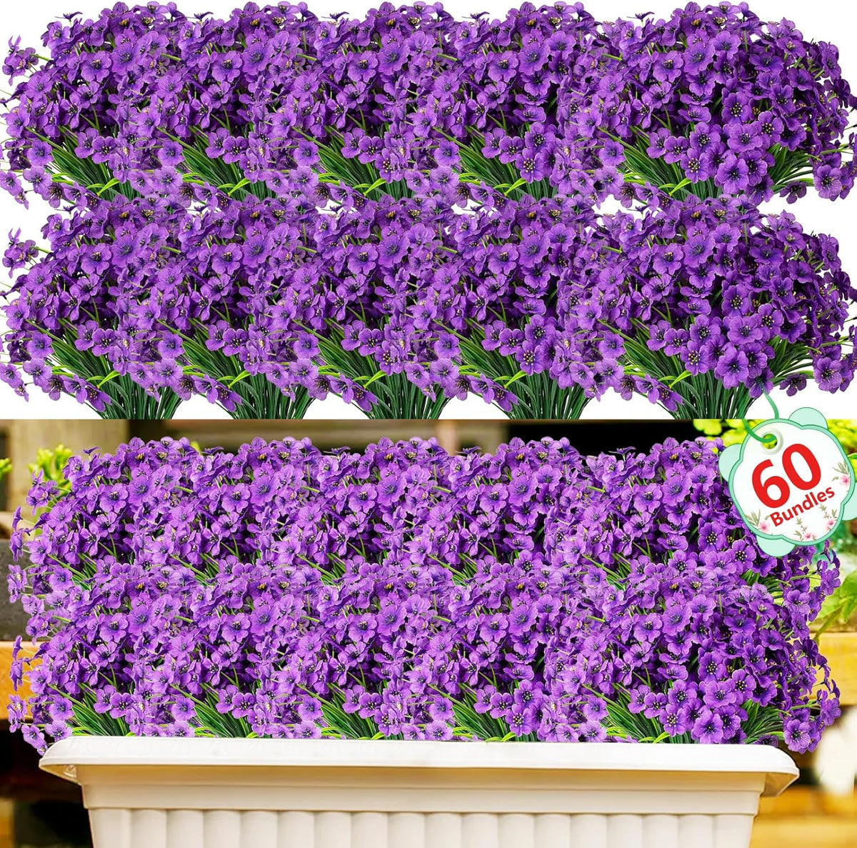 22 Bundles Artificial Flowers Outdoor, Faux Flowers UV Resistant with Plastic Plants, Faux Silk Flowers for Outdoors Outside Front Porch Hanging Planter Window Box Garden Decoration