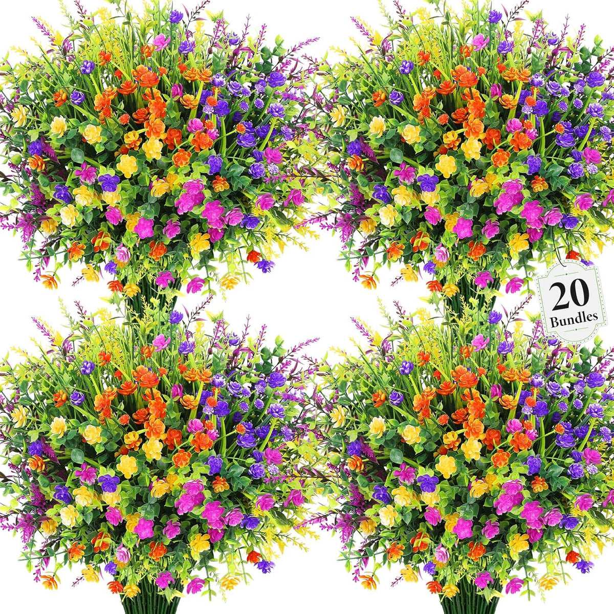 20 Bundles Artificial Flowers for Outdoors Fake Plastic Flowers UV Resistant Realistic Faux Plants Shrubs for Spring Summer Garden Porch Yard Patio Planter Window Box Home Decor, Mixedcolor
