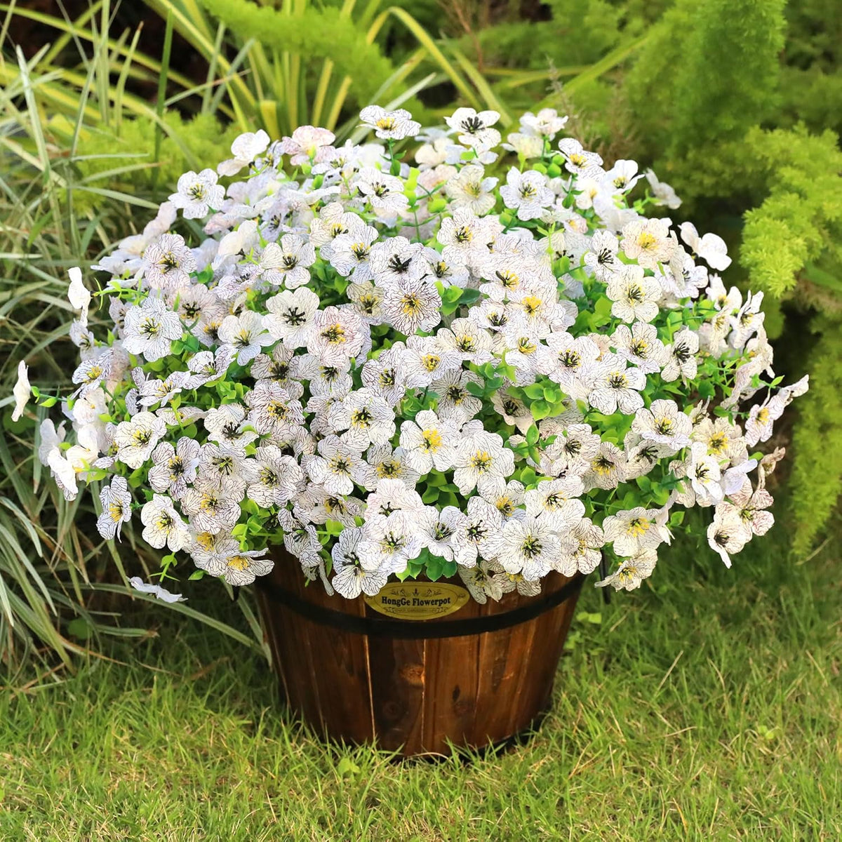 Artificial Flowers for Outdoors Spring Decor, 16 Bundles UV Resistant Realistic Fuax Silk Flowers, Fake Plants for Planter Indoor and Outdoor Garden Porch Patio Window Box Yard Farmhouse
