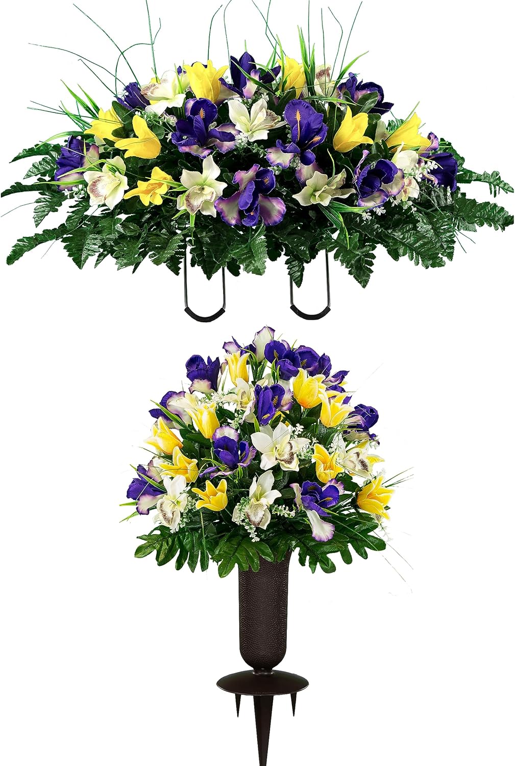 Sympathy Silks Ruby's Silk Flowers Artificial Flowers - Weighted Pot Bouquet Decoration - Height 18"-20" - Red Tulip and White Iris Potted Flowers