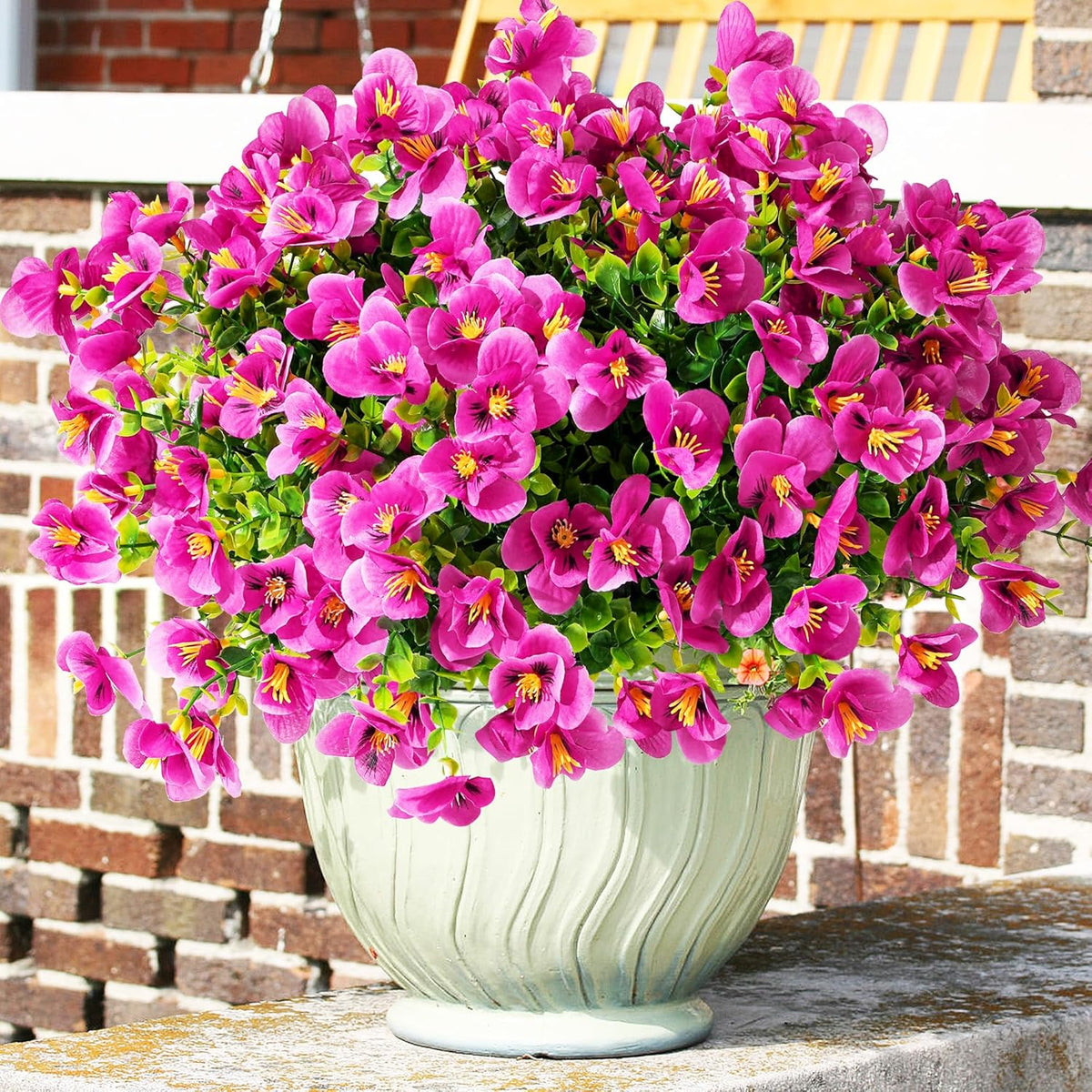 Artificial Flowers for Outdoor, UV Resistant Fake Silk Pansies Flowers, Realistic Faux Plants for Outside Indoor Porch Patio Window Box Planter Home Decor (16, Yellow Purple White Red)