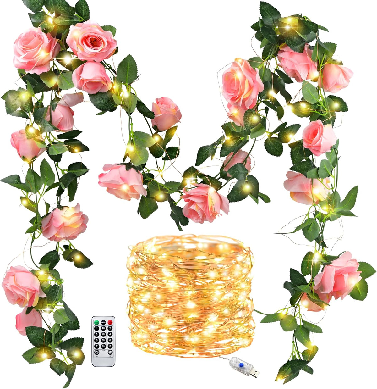 FiveSeasonStuff Artificial Natural Green Willow Garlands, Bendable Greenery Vine Leaves for Wedding Home Decoration (2 Pcs, 11.8 feet)