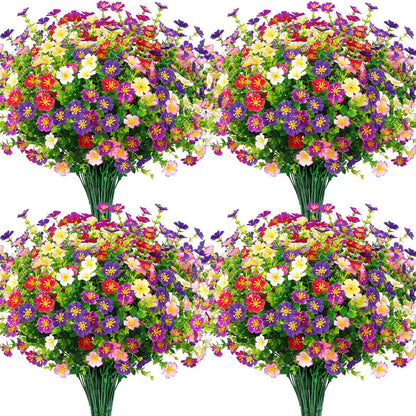 Ouddy Decor 24 Bundles Artificial Silk Flowers for Outdoors, Fake Plants Faux Greenery for Indoor and Outdoor Garden Porch Window Hanging Planter Office Table Home Decor, Yellow