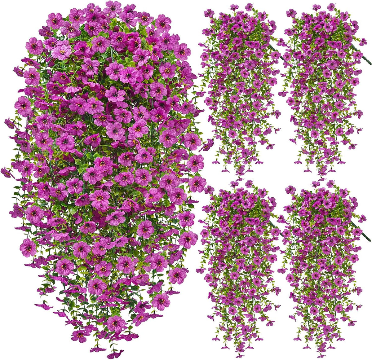 Artificial Hanging Flowers for Outdoors, 4 Pcs UV Resistant Artificial Outdoor Flowers, Silk Flowers for Outside Patio Porch Front Yard Window Garden Indoor Decor (Spring Color, 4 Pcs)