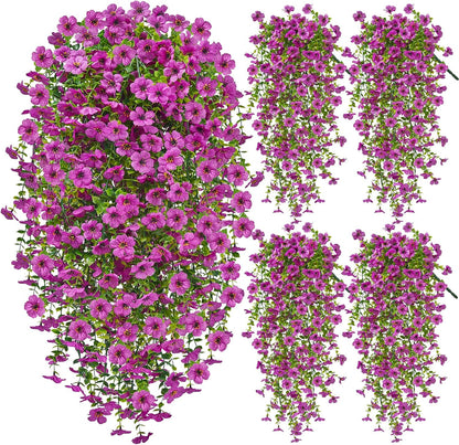 Artificial Hanging Flowers for Outdoors, 4 Pcs UV Resistant Artificial Outdoor Flowers, Silk Flowers for Outside Patio Porch Front Yard Window Garden Indoor Decor (Spring Color, 4 Pcs)