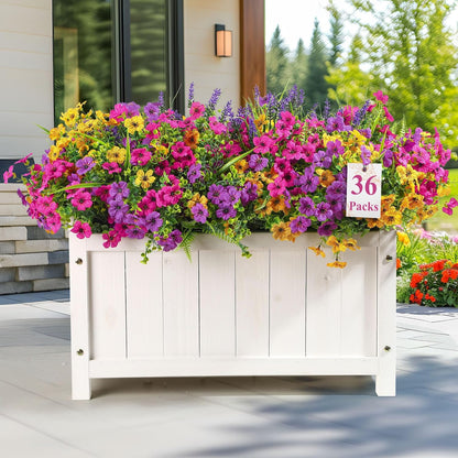 Alupssuc 24 Bundles Artificial Flowers for Outdoors Spring Decoration, UV Resistant Faux Eucalyptus Violet and Lavender Silk Fake Plants for Outside Indoor Yard Home Patio Decor, Red Rose Purple