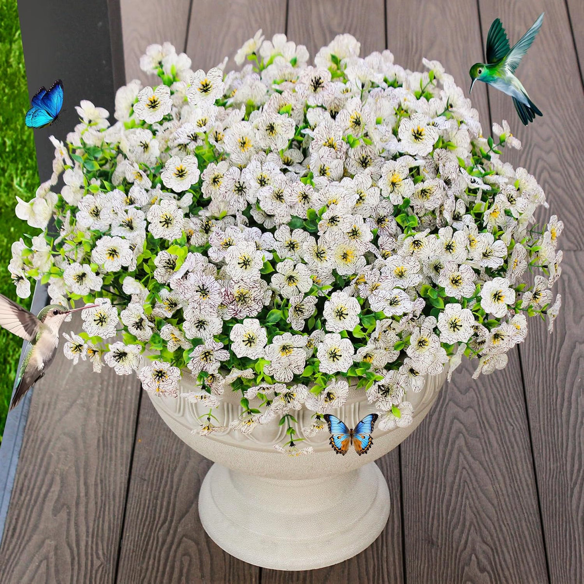Faux Artificial Plants Flowers for Outdoor Planters Spring Summer Decor 16 Bundles Fake Eucalyptus Silk Daisy UV Resistant Realistic Used for Outside, Home, Front Porch, Patio, Yard Decorations