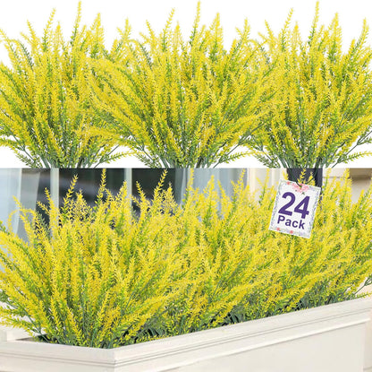 Ouddy Decor 24 Bundles Artificial Lavender Fake Flowers Faux Plastic Plants for Home Wedding Kitchen Garden Patio Window Box Office Table Centerpieces Indoor Outdoor Decor, Gray Purple