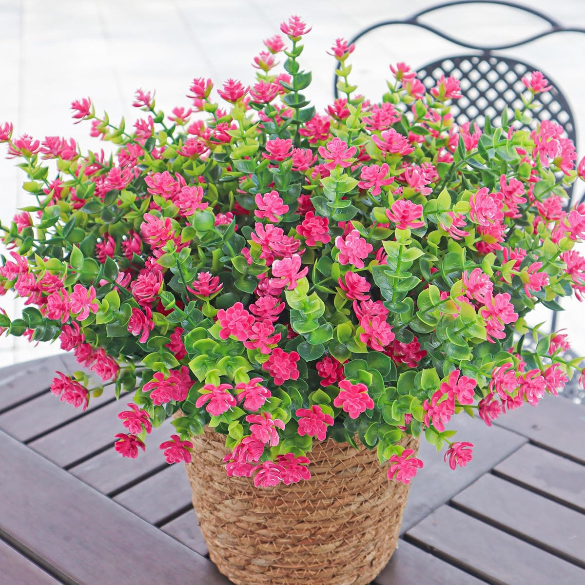 Artificial Flowers for Outdoors, 12 Bundles UV Resistant Realistic Faux Plants for Outside Porch Planter, Spring Summer Home Garden Decoration, Blue