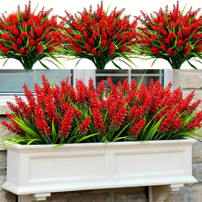 Geegoods Artificial Plants Flowers Outdoor – 24 Bundles UV Resistant Faux Lavender Flowers with Monkey Grass for Garden Porch Window Patio Hanging Planter Decor
