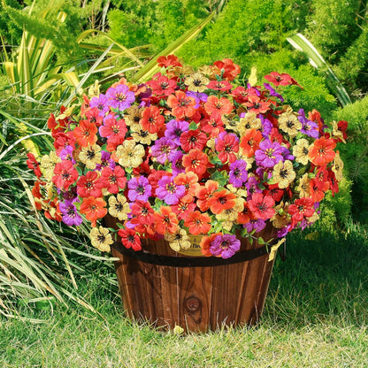 Artificial Flowers for Outdoors Spring Decor, 16 Bundles UV Resistant Realistic Fuax Silk Flowers, Fake Plants for Planter Indoor and Outdoor Garden Porch Patio Window Box Yard Farmhouse