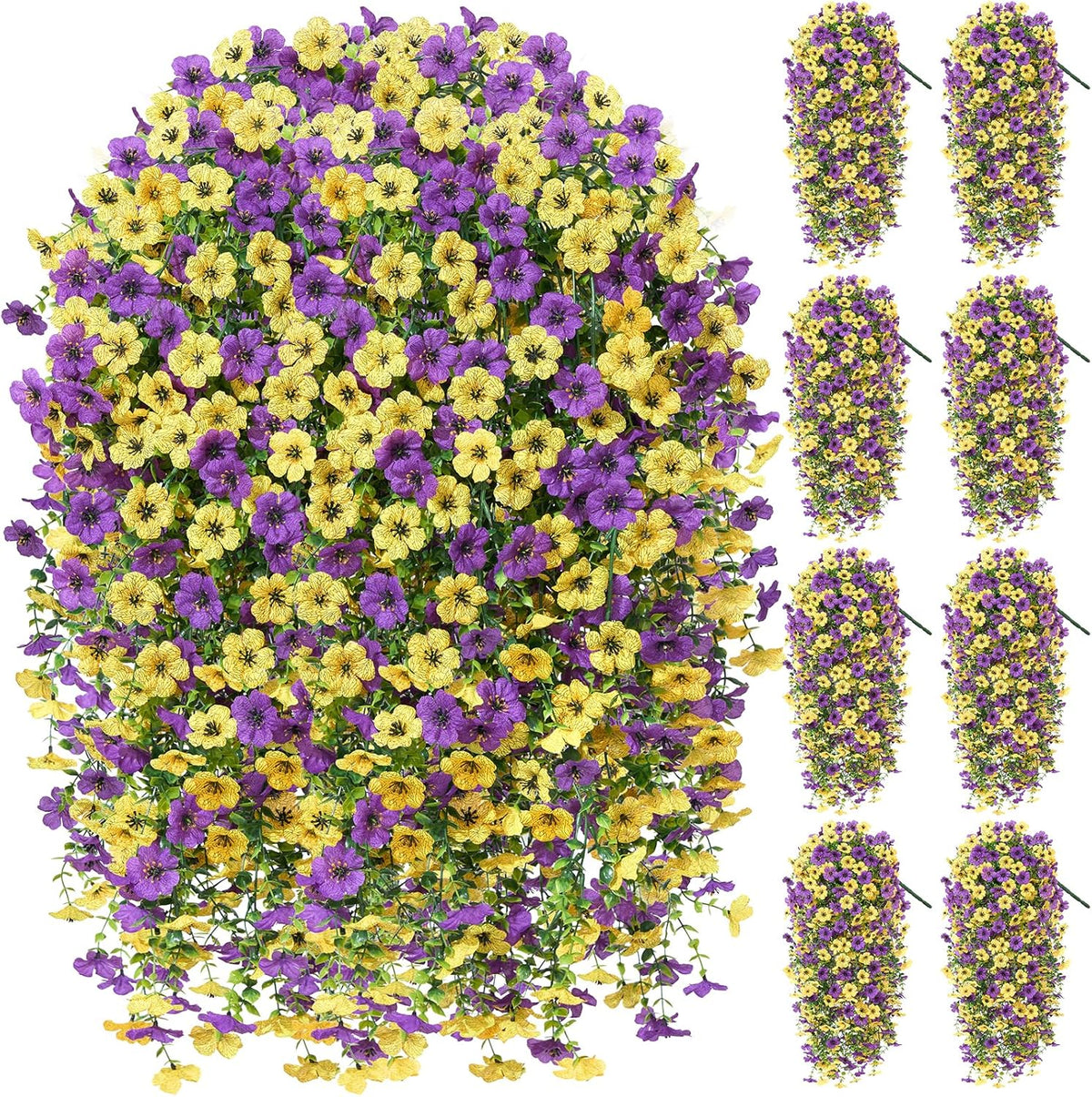 Artificial Hanging Flowers for Outdoors, 4 Pcs UV Resistant Artificial Outdoor Flowers, Silk Flowers for Outside Patio Porch Front Yard Window Garden Indoor Decor (Spring Color, 4 Pcs)