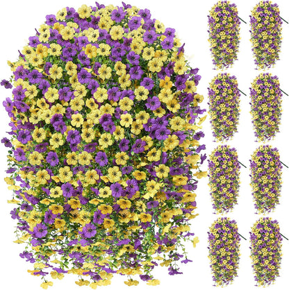 Artificial Hanging Flowers for Outdoors, 4 Pcs UV Resistant Artificial Outdoor Flowers, Silk Flowers for Outside Patio Porch Front Yard Window Garden Indoor Decor (Spring Color, 4 Pcs)