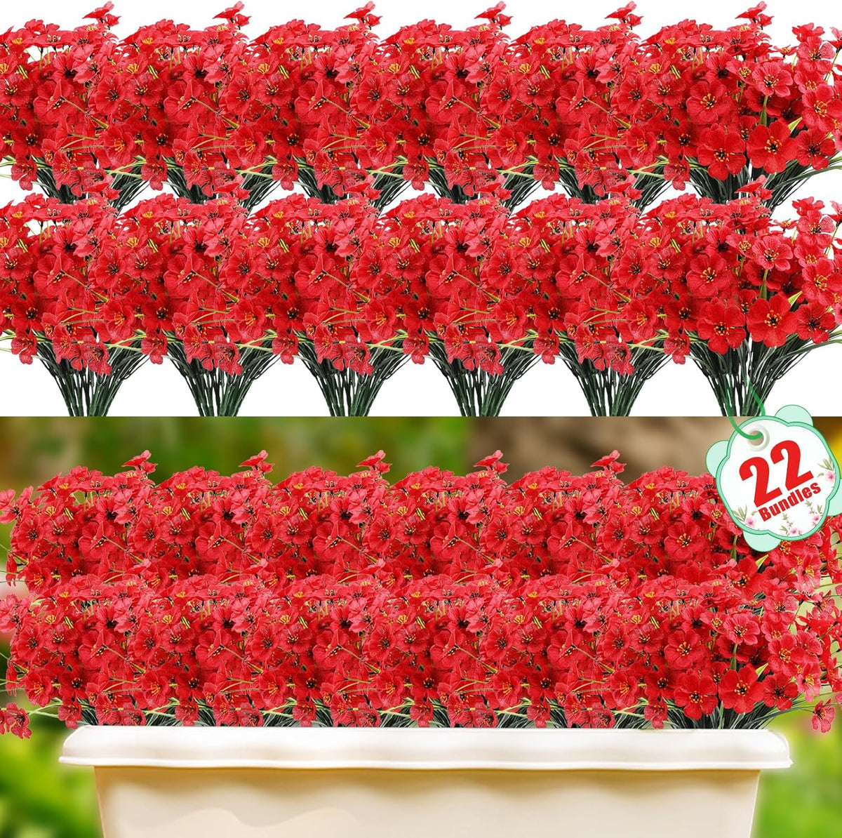 22 Bundles Artificial Flowers Outdoor, Faux Flowers UV Resistant with Plastic Plants, Faux Silk Flowers for Outdoors Outside Front Porch Hanging Planter Window Box Garden Decoration
