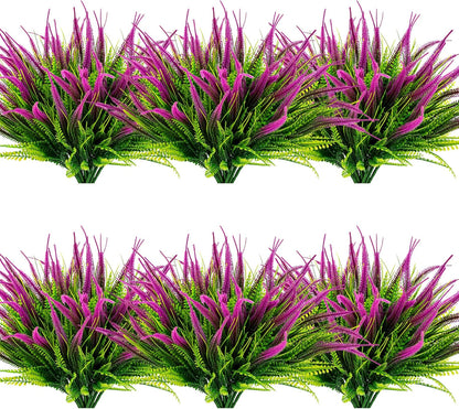 8 Bundles Artificial Plants Bushes Outdoor UV Resistant Fake Flowers Grass Bulk Faux Plastic Greenery for Fall Winter Summer Outside Window Box Planter Front Porch Yard Floral Arrangements