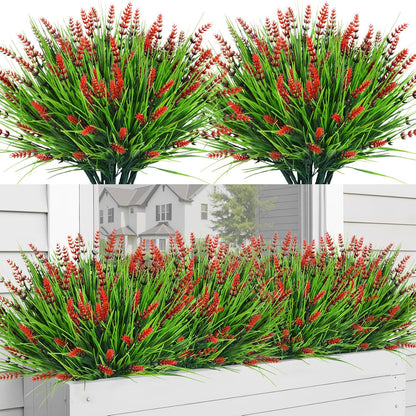 Bassion Artificial Flowers for Outdoors, 24 Bundles Fake Lavender Flowers UV Resistant Plastic Plants Faux Purple Monkey Grass for Home Porch Garden Window Box Indoor Outdoor Decorations